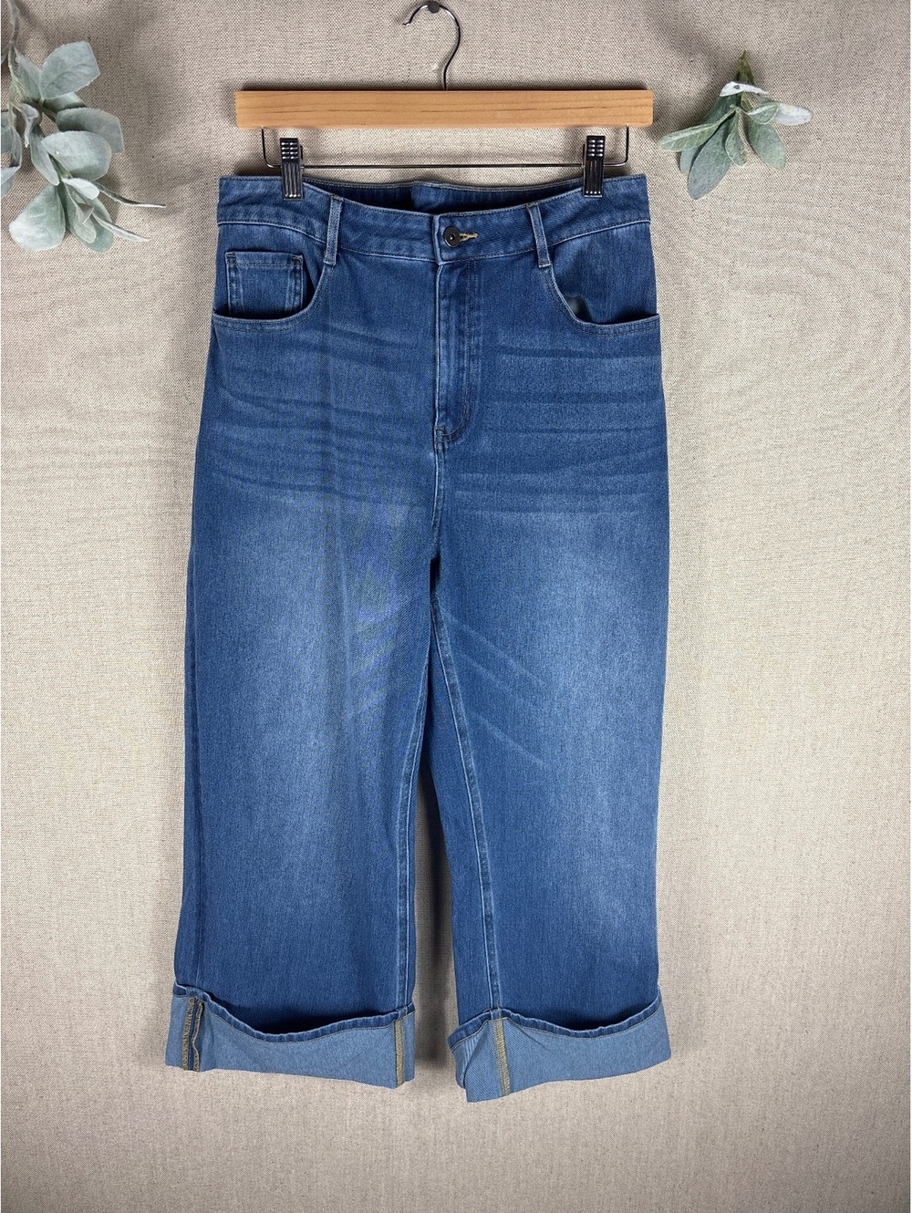 Halara > Wide Leg High Rise Cuffed Baggy Denim Jeans Large